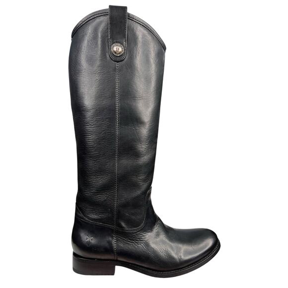 Frye Women’s Melissa Button Black Leather Tall Riding Boot Size US 8